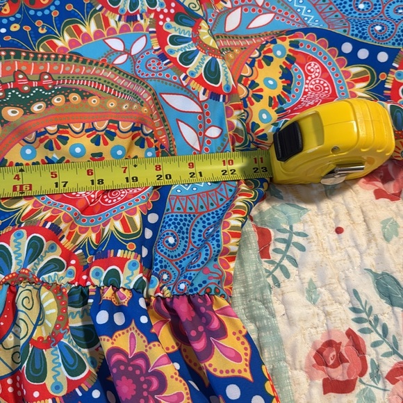 Red and Blue Puff Sleeve V-Neck Maxi Sundress - Picture 9 of 13